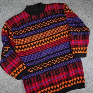 Vintage‎ Sweater Plaid Houndstooth 90s Large Cosby Grandpacore Kitschy USA Retro